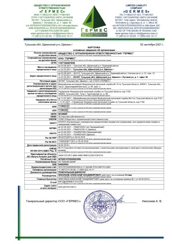 Карточка сведений об организации